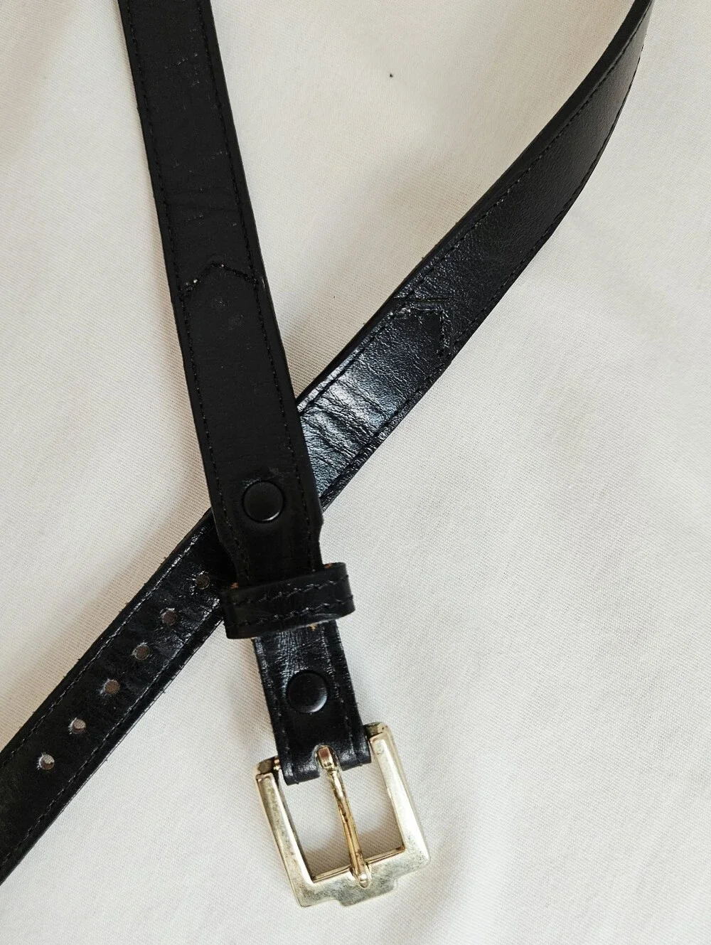 Justin Black Leather Slim Western Belt Gold Buckle USA Cowhide Size 28
